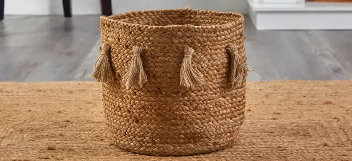 12.5" Jute Basket Planter with Tassels