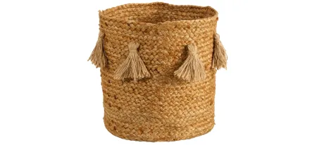 12.5" Jute Basket Planter with Tassels in Beige by Bellanest