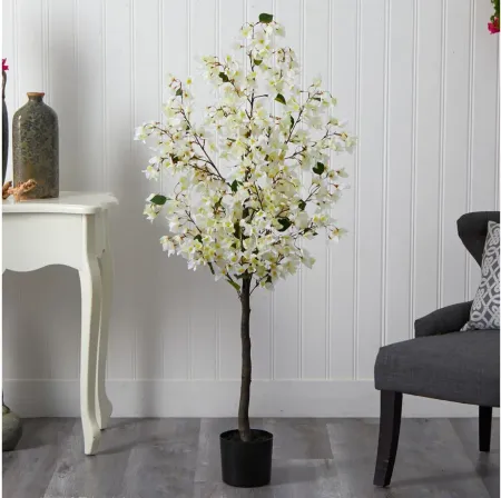 5' Bougainvillea Artificial Tree in White by Bellanest