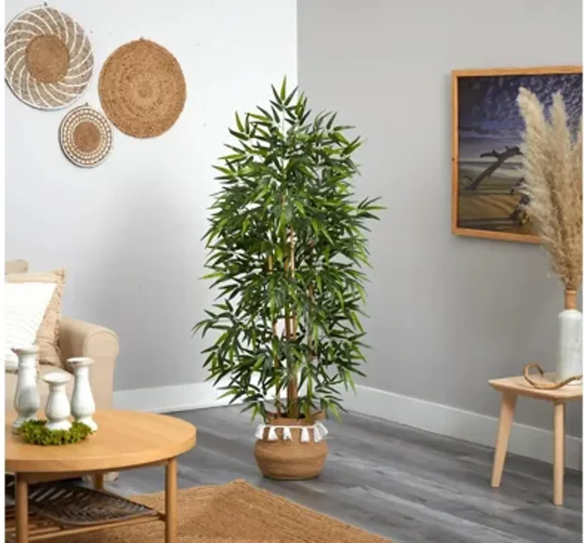 64" Bamboo Artificial Tree in Planter with Tassels