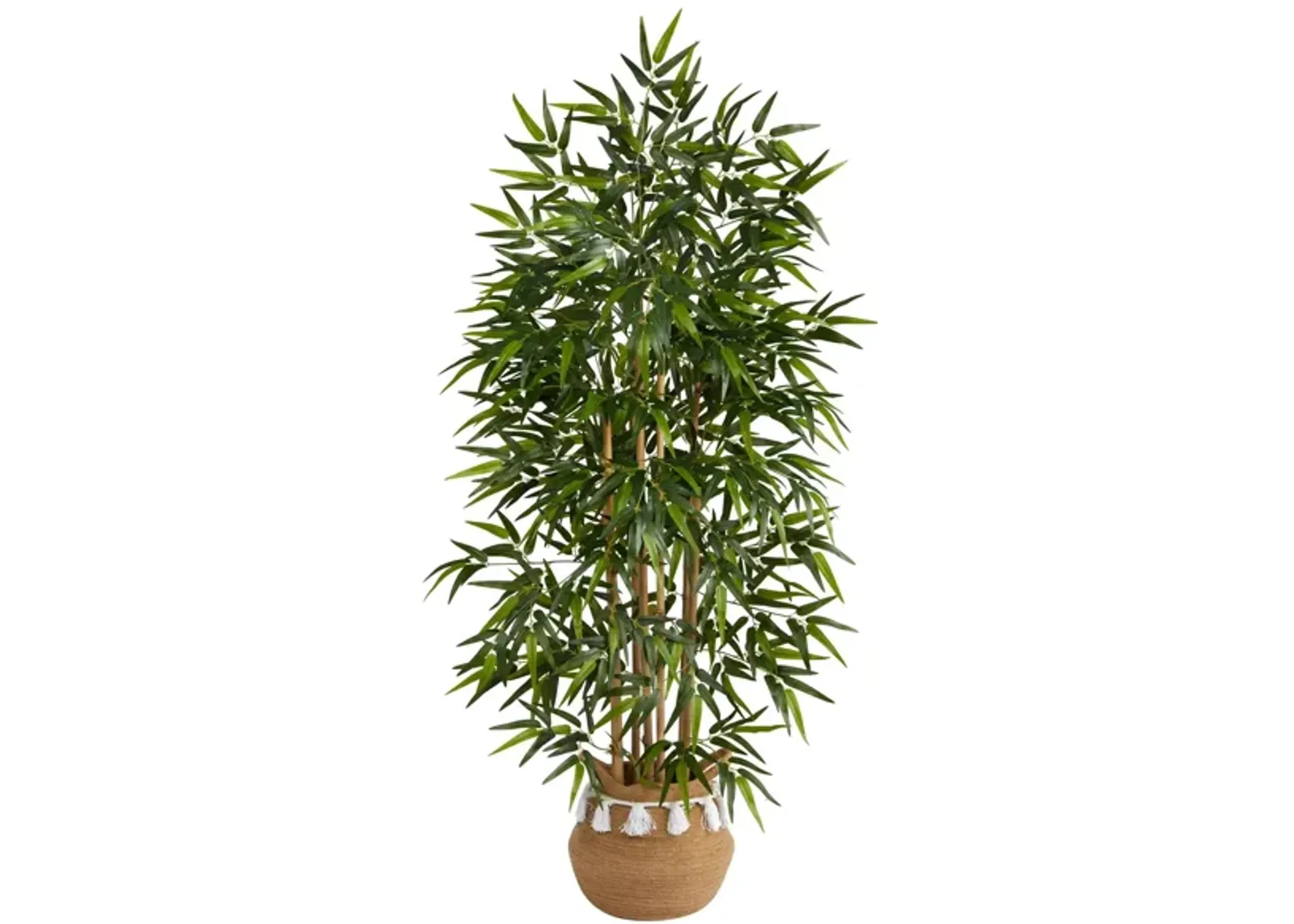 64" Bamboo Artificial Tree in Planter with Tassels in Green by Bellanest