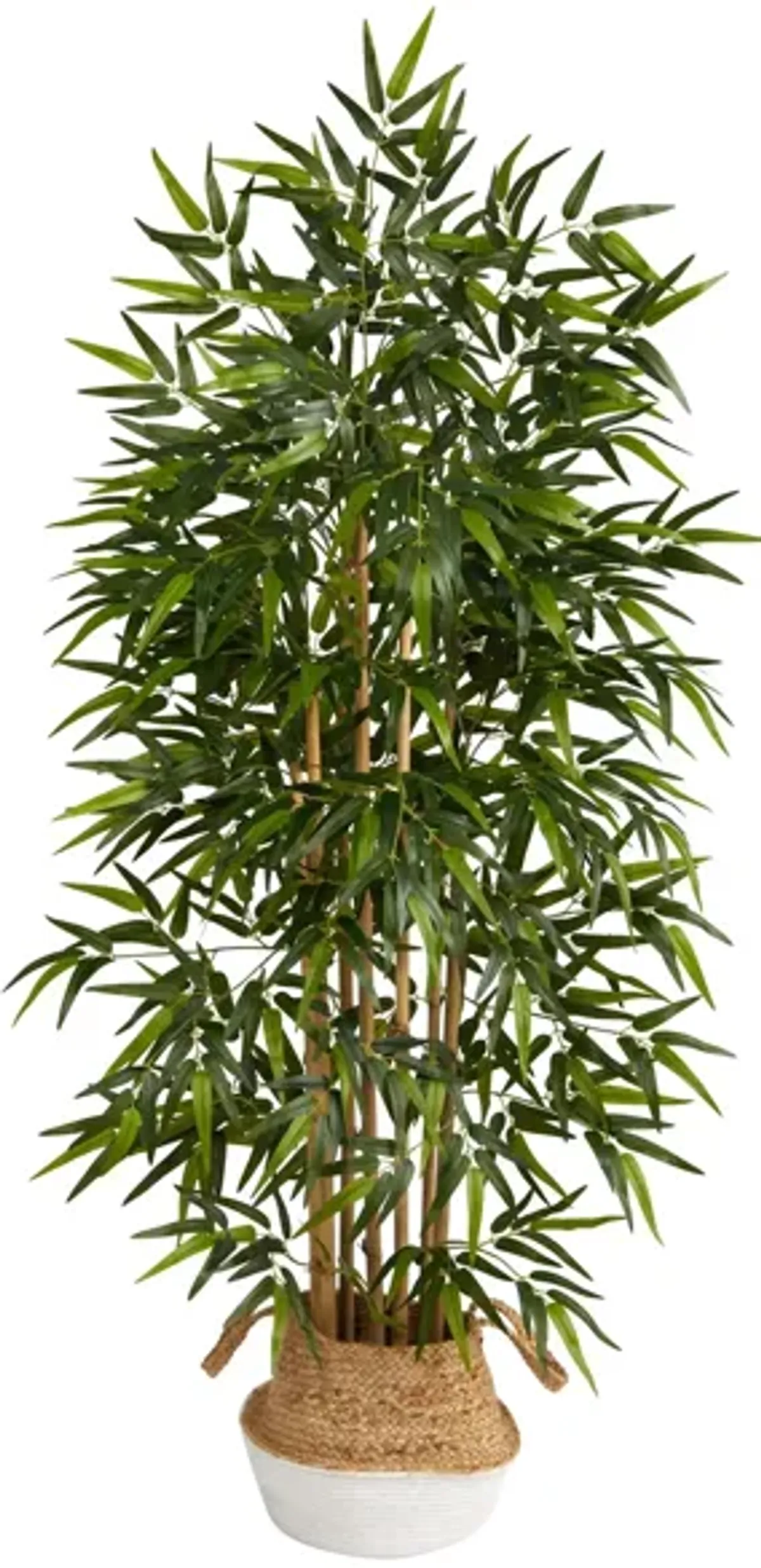 64" Bamboo Artificial Tree in White Woven Planter in Green by Bellanest