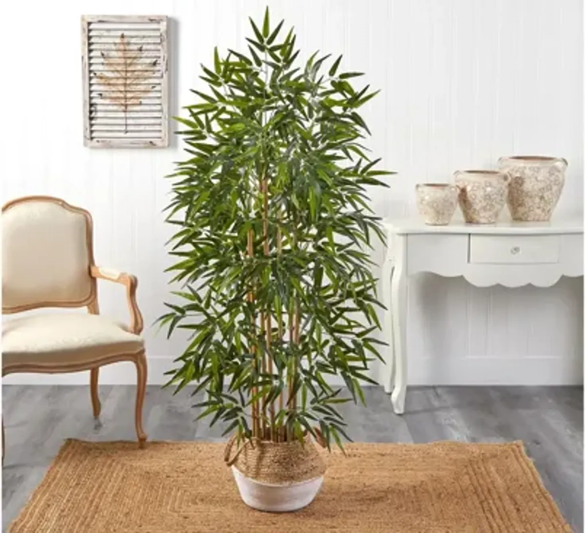 64" Bamboo Artificial Tree in White Woven Planter