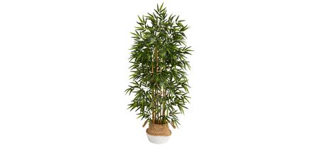 64" Bamboo Artificial Tree in White Woven Planter in Green by Bellanest