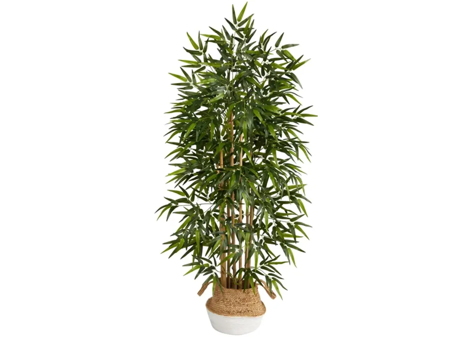 64" Bamboo Artificial Tree in White Woven Planter in Green by Bellanest