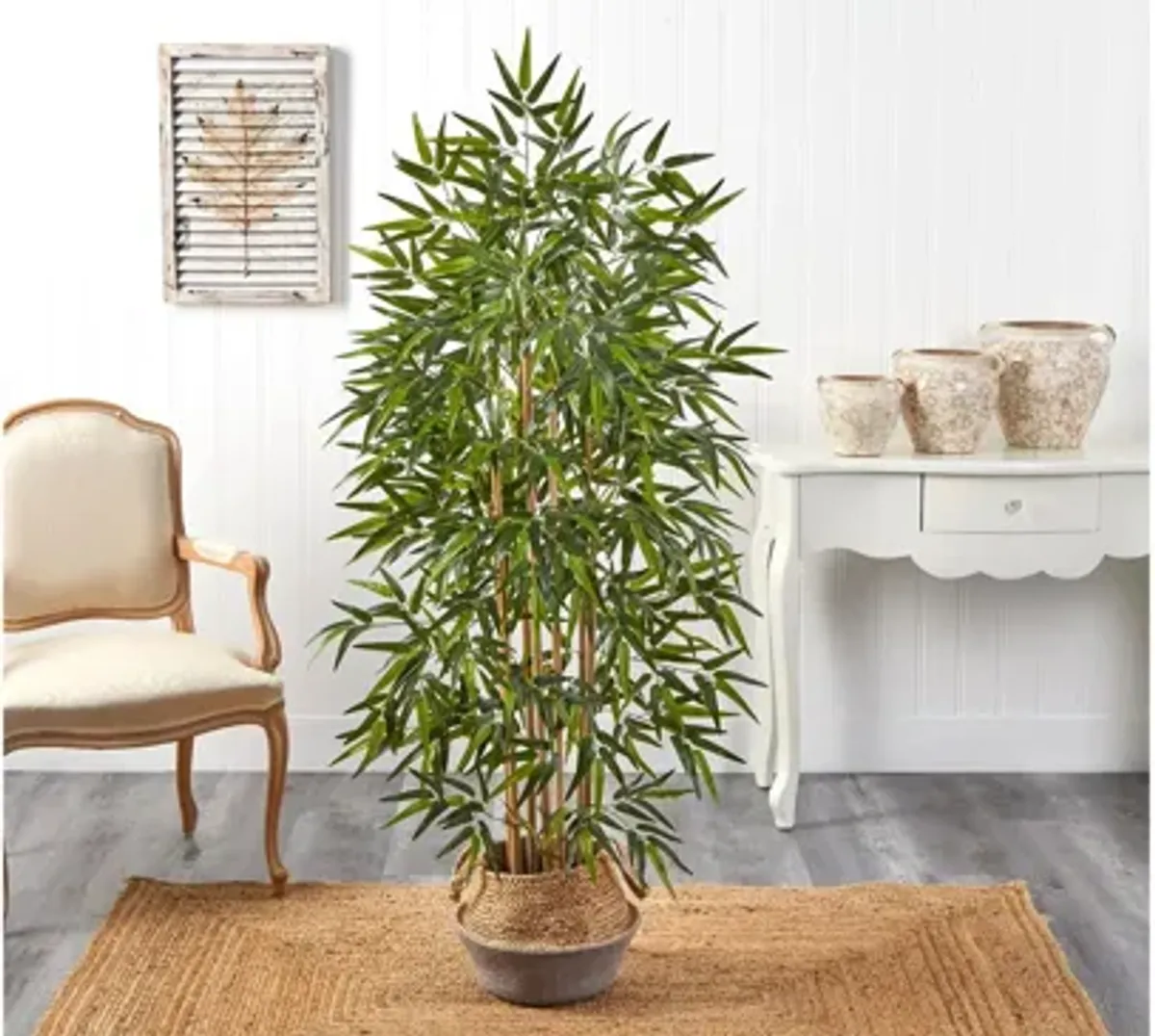 64" Bamboo Artificial Tree in Gray Woven Planter