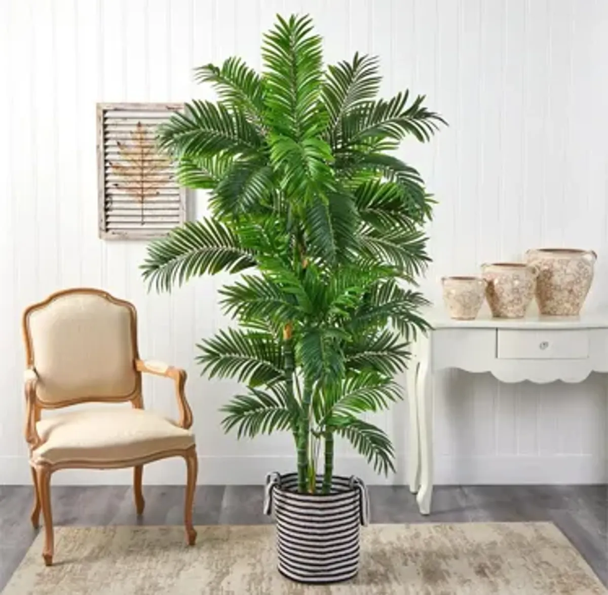 6' Artificial Palm Tree in Black and White Planter