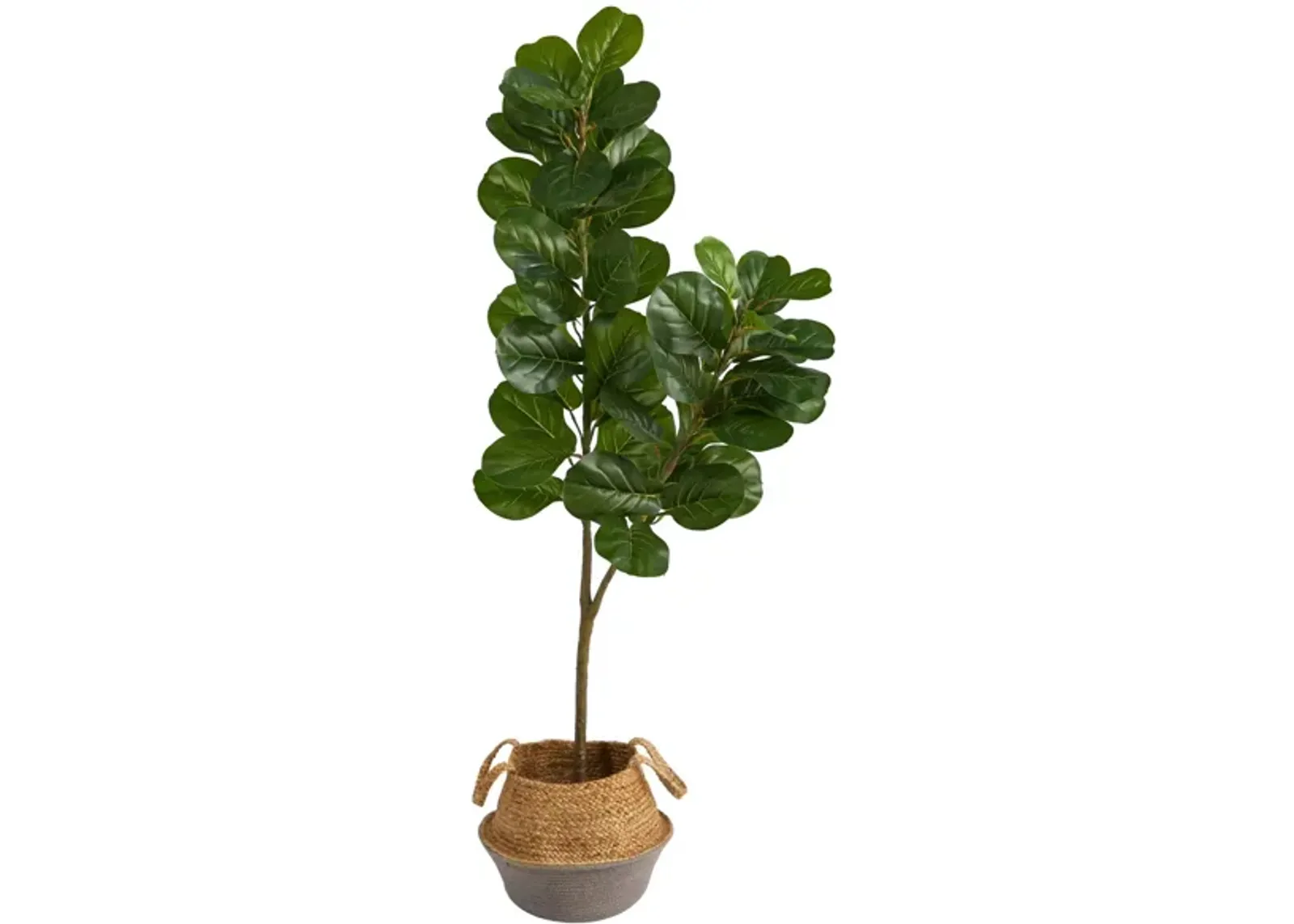 4.5' Fiddle Leaf Fig Artificial Tree with in Woven Planter in Green by Bellanest