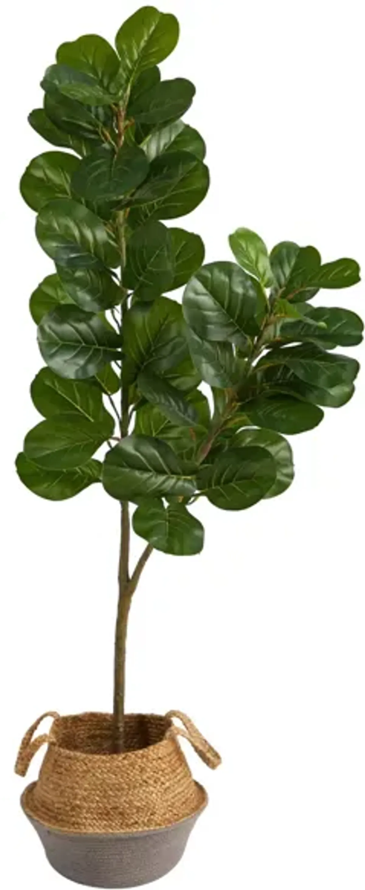 4.5' Fiddle Leaf Fig Artificial Tree with in Woven Planter in Green by Bellanest