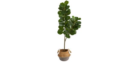 4.5' Fiddle Leaf Fig Artificial Tree with in Woven Planter in Green by Bellanest