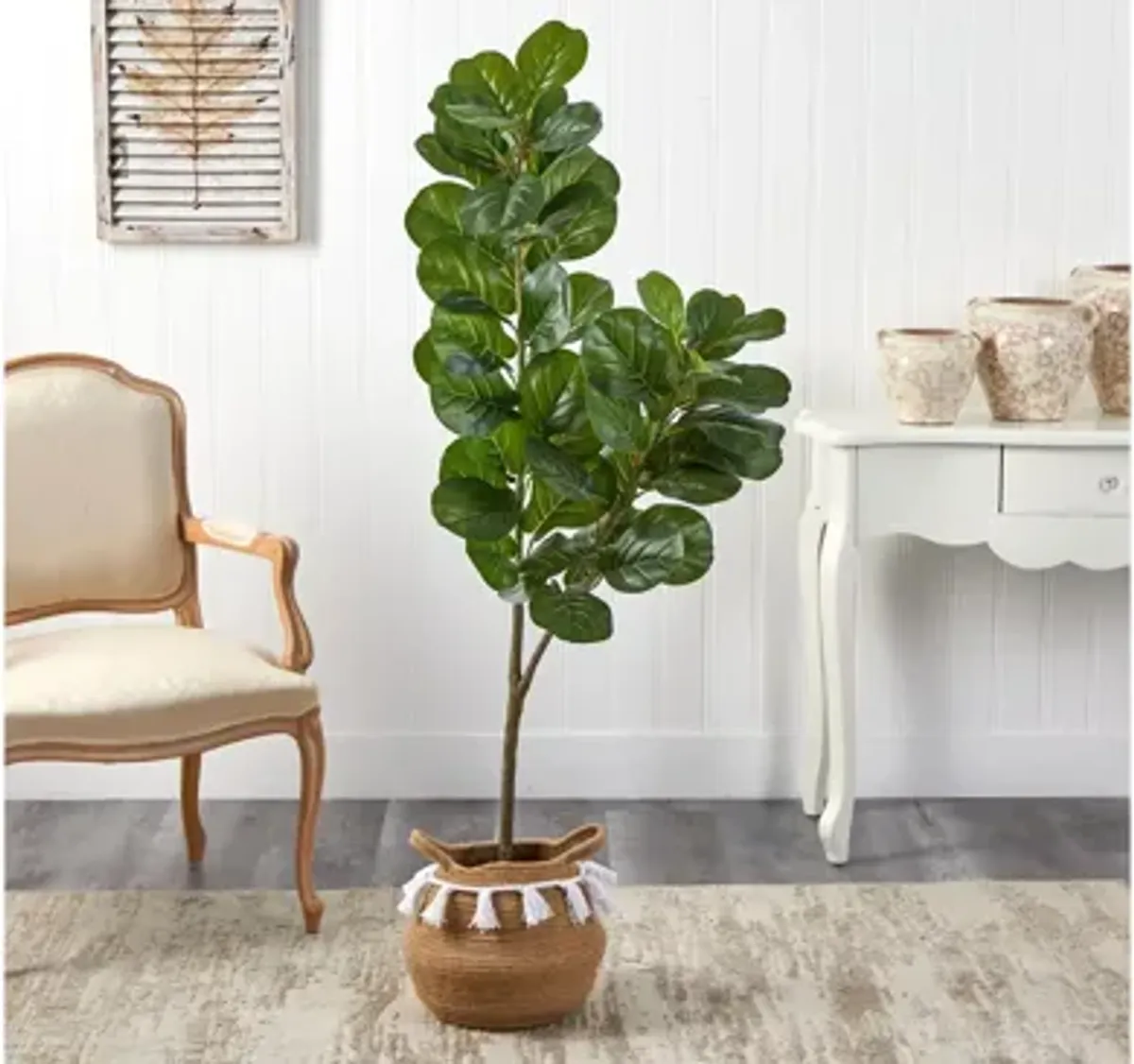 4.5' Fiddle Leaf Fig Artificial Tree in Planter with Tassels