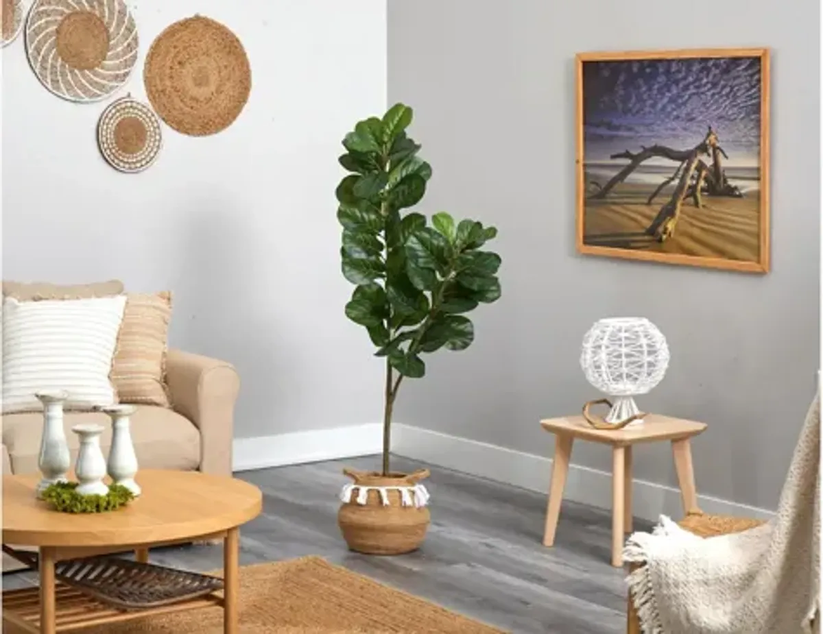 4.5' Fiddle Leaf Fig Artificial Tree in Planter with Tassels