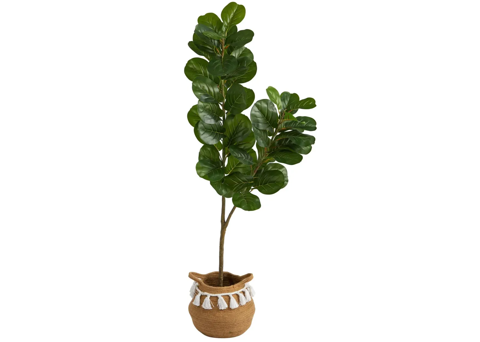 4.5' Fiddle Leaf Fig Artificial Tree in Planter with Tassels in Green by Bellanest