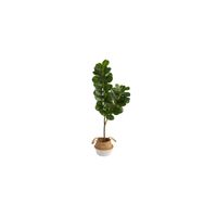 4.5' Fiddle Leaf Fig Artificial Tree in Woven Planter in Green by Bellanest