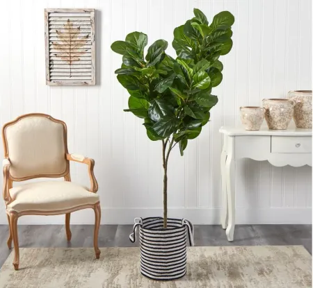 6' Fiddle Leaf Fig Artificial Tree in Cotton Planter in Green by Bellanest