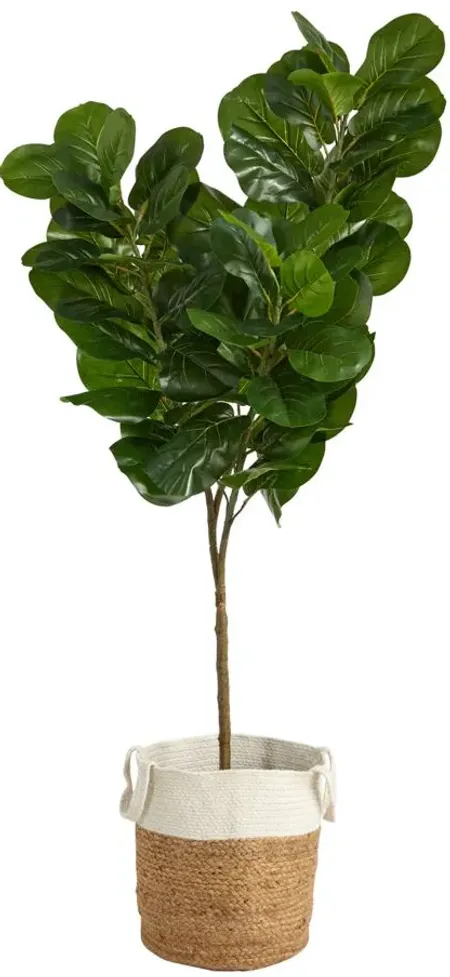 6' Fiddle Leaf Fig Artificial Tree in Cotton Planter in Green by Bellanest