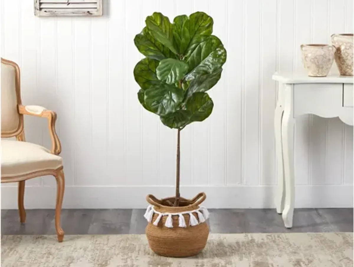 4' Indoor/Outdoor Fiddle Leaf Artificial Tree in Planter with Tassels