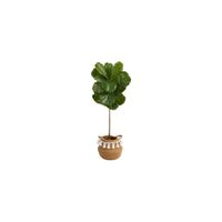 4' Indoor/Outdoor Fiddle Leaf Artificial Tree in Planter with Tassels in Green by Bellanest