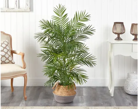 4' Areca Artificial Palm in Gray Woven Planter in Green by Bellanest