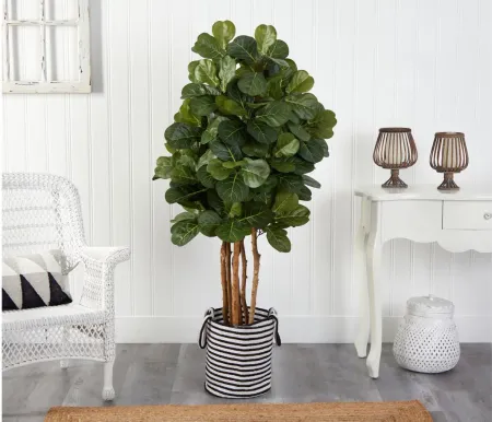 5' Fiddle Leaf Fig Artificial Tree in Cotton Planter in Green by Bellanest