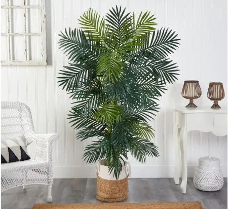 6.5' Golden Cane Artificial Palm Tree in Planter in Green by Bellanest