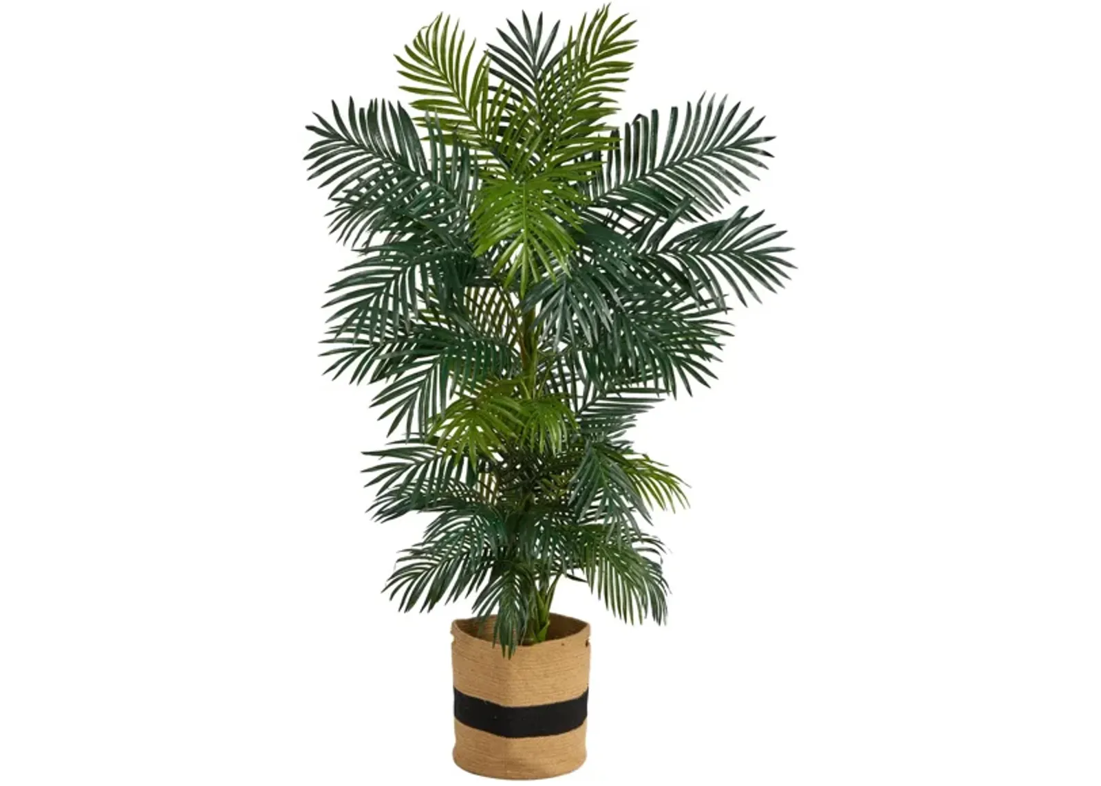 6.5' Golden Cane Artificial Palm Tree in Cotton Planter in Green by Bellanest