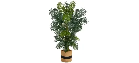 6.5' Golden Cane Artificial Palm Tree in Cotton Planter in Green by Bellanest