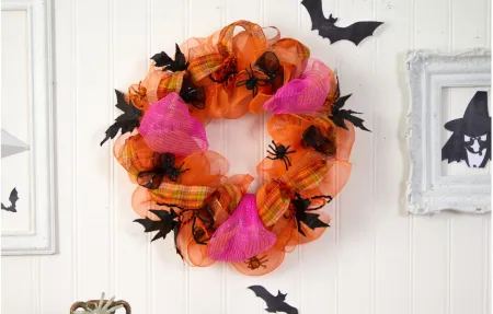 26" Halloween Spider Mesh Wreath in Orange by Bellanest