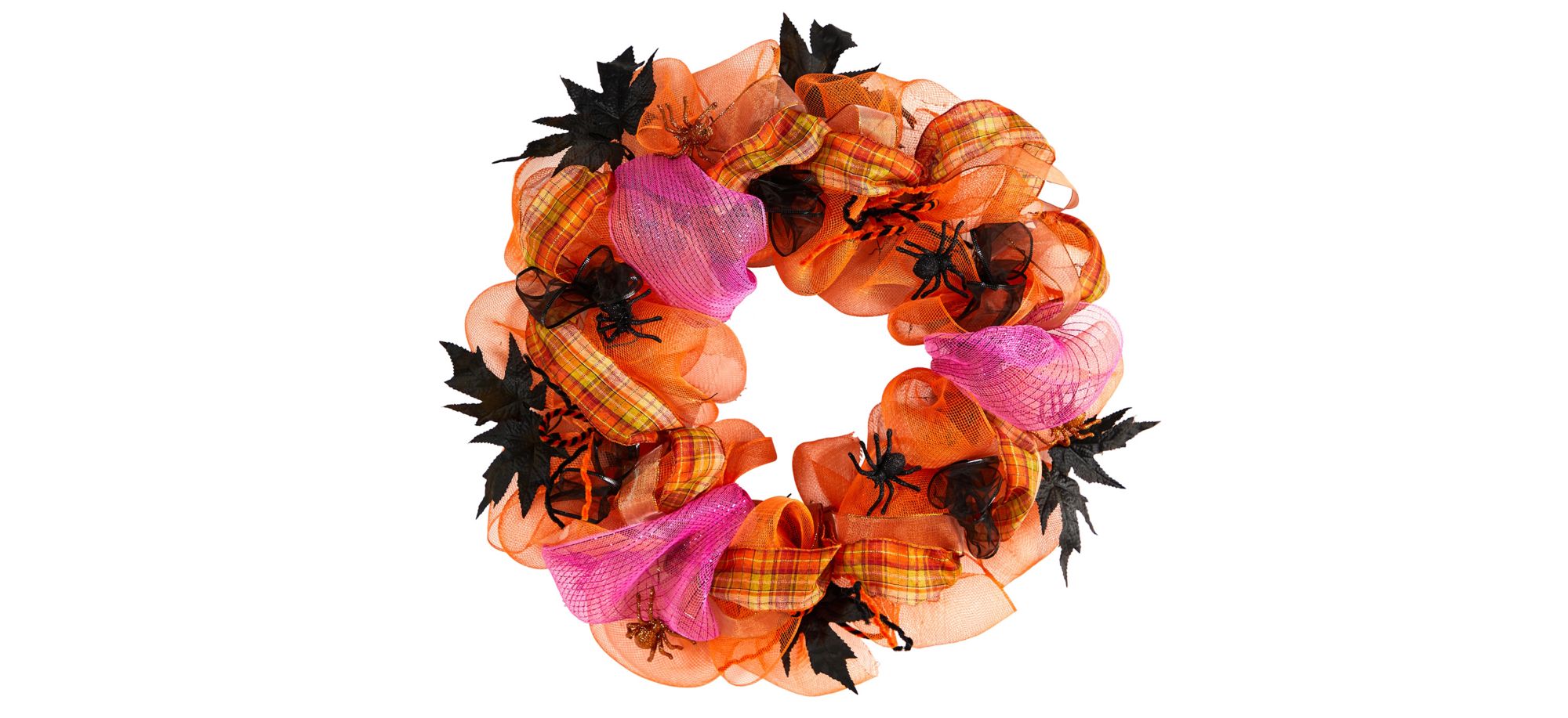 26" Halloween Spider Mesh Wreath in Orange by Bellanest