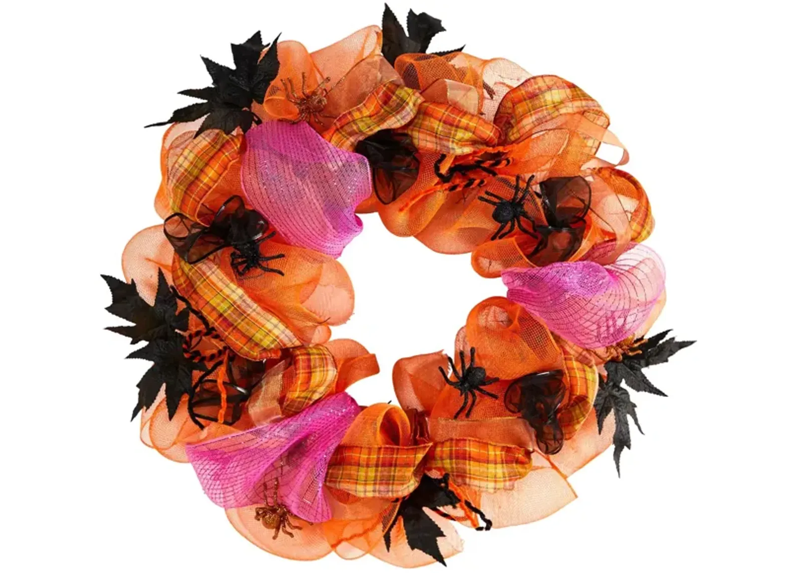 26" Halloween Spider Mesh Wreath in Orange by Bellanest