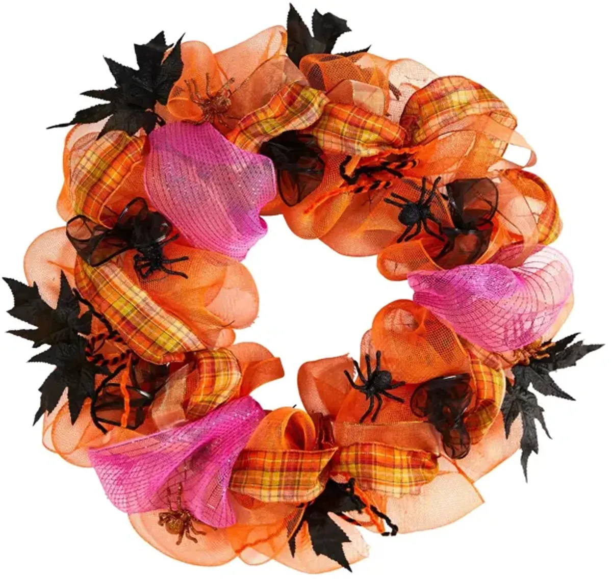 26" Halloween Spider Mesh Wreath in Orange by Bellanest