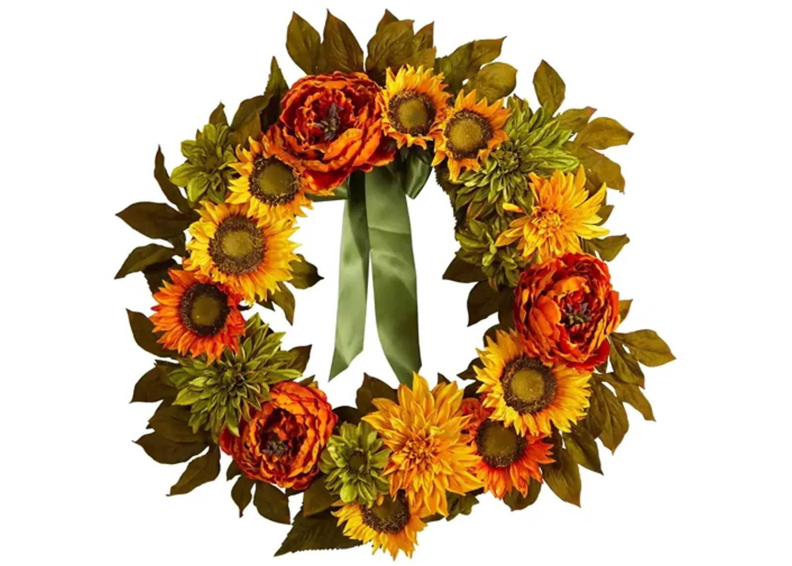 Crisp 24" Peony and Sunflower Wreath in Orange by Bellanest