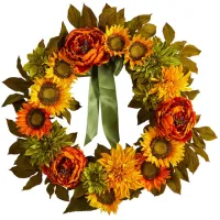 Crisp 24" Peony and Sunflower Wreath in Orange by Bellanest