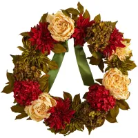 Crisp 24" Peony and Hydrangea Wreath in Red by Bellanest