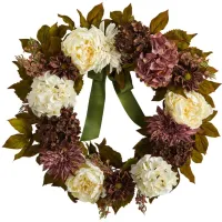 Crisp 24" Dahlia and Hydrangea Wreath in Purple by Bellanest