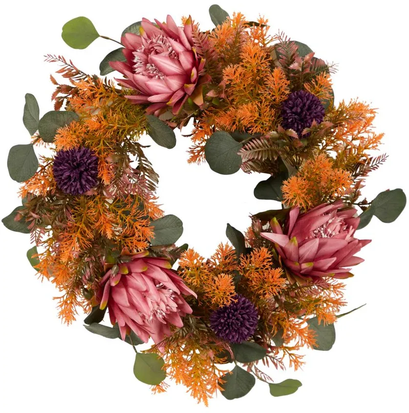 Crisp 24" Protea Wreath in Pink by Bellanest