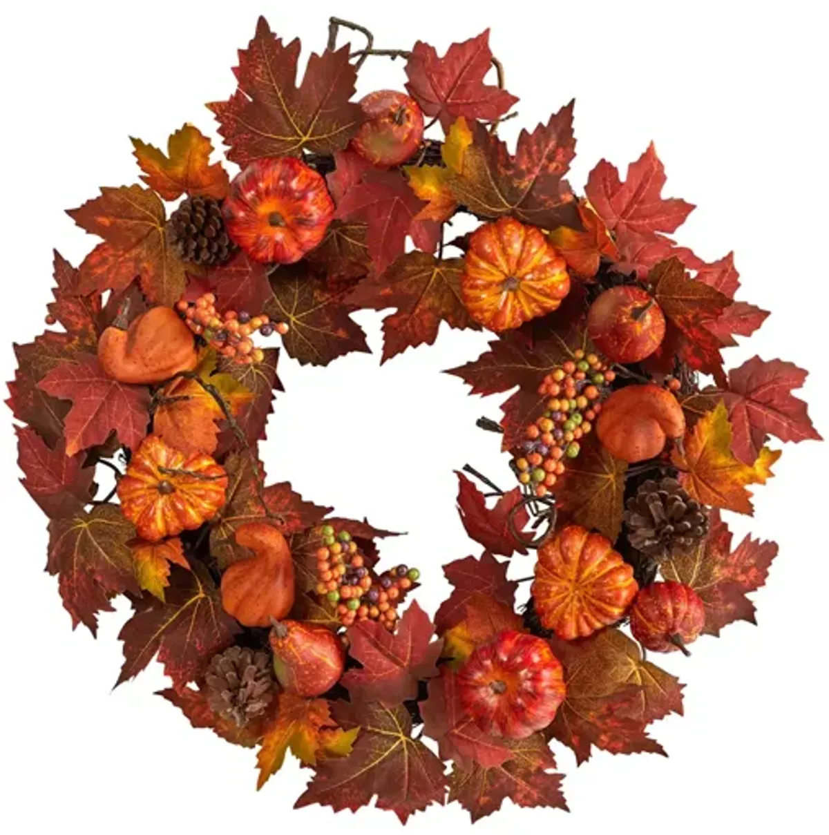 Crisp 24" Maple Leaves and Pumpkin Wreath in Orange by Bellanest