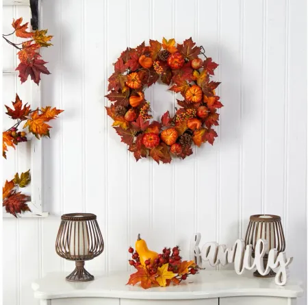 Crisp 24" Maple Leaves and Pumpkin Wreath in Orange by Bellanest