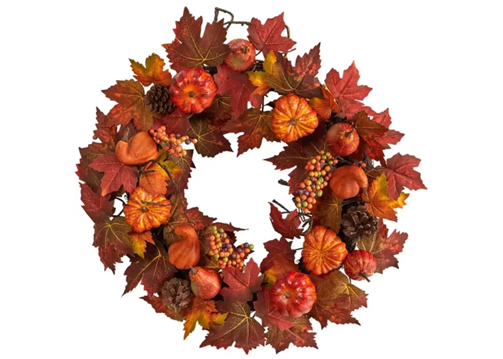 Crisp 24" Maple Leaves and Pumpkin Wreath in Orange by Bellanest