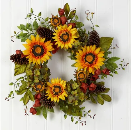Crisp 26" Hydrangea and Sunflower Wreath in Orange by Bellanest