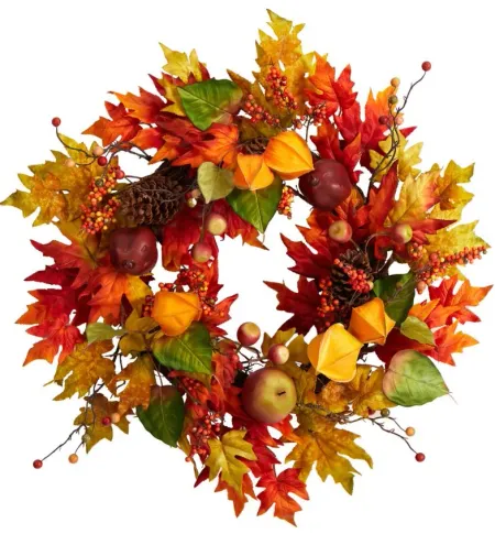 Crisp 24" Maple Leaf and Berries Wreath in Orange by Bellanest