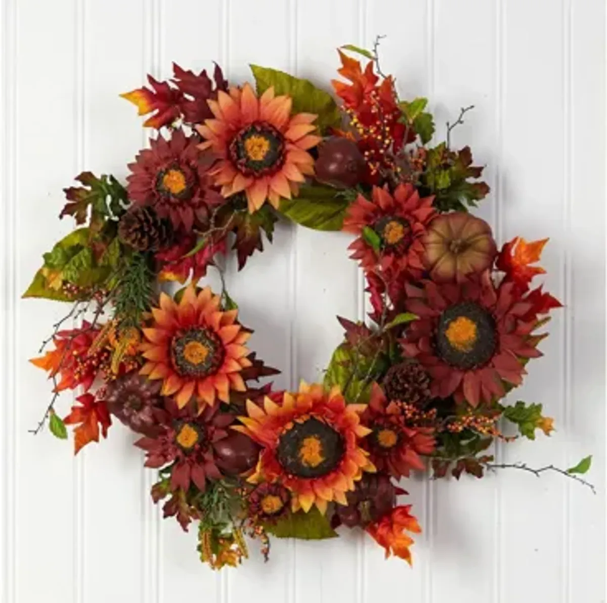 Crisp 24" Sunflower and Pinecone Wreath