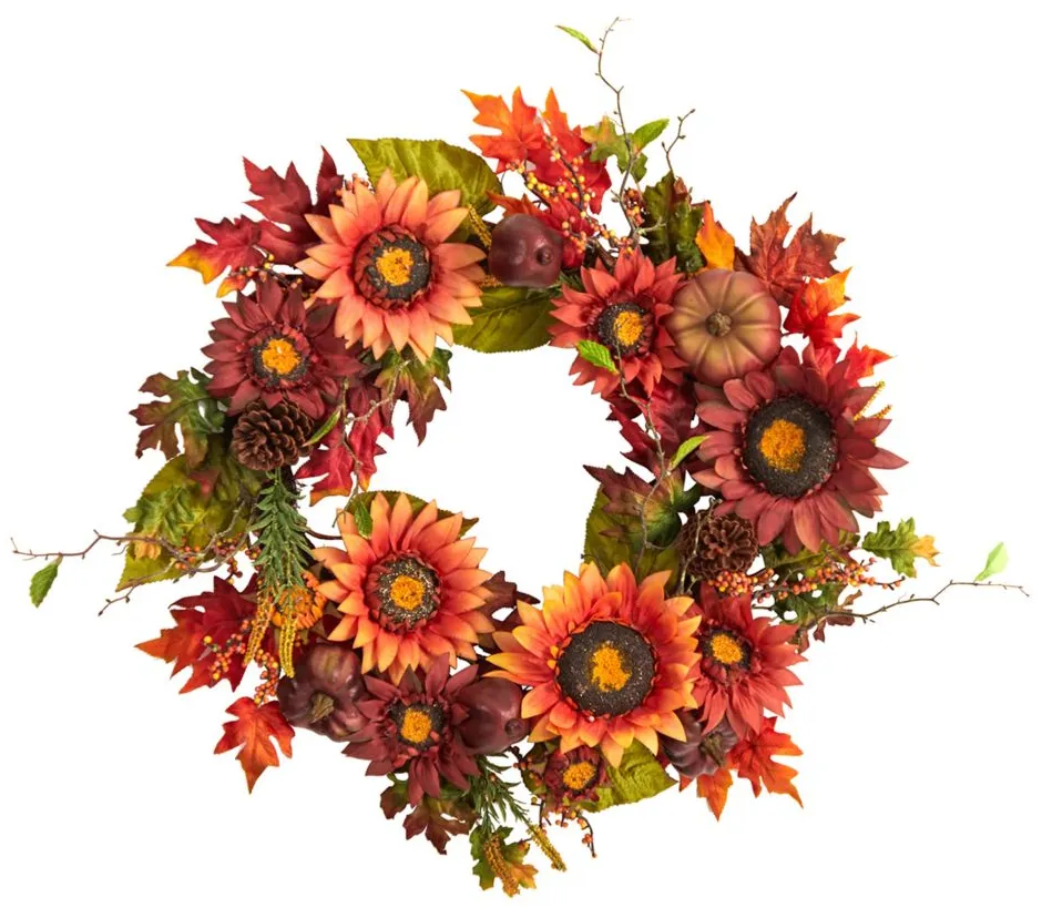 Crisp 24" Sunflower and Pinecone Wreath in Orange by Bellanest