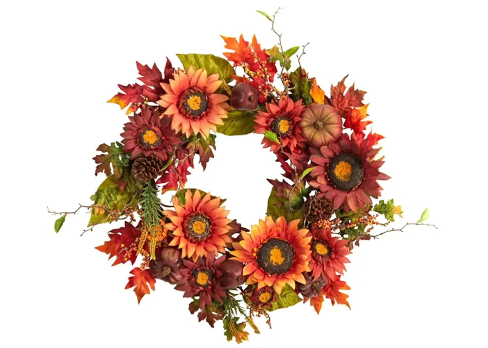 Crisp 24" Sunflower and Pinecone Wreath in Orange by Bellanest