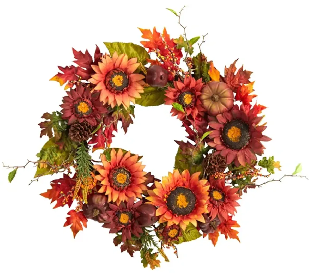 Crisp 24" Sunflower and Pinecone Wreath in Orange by Bellanest