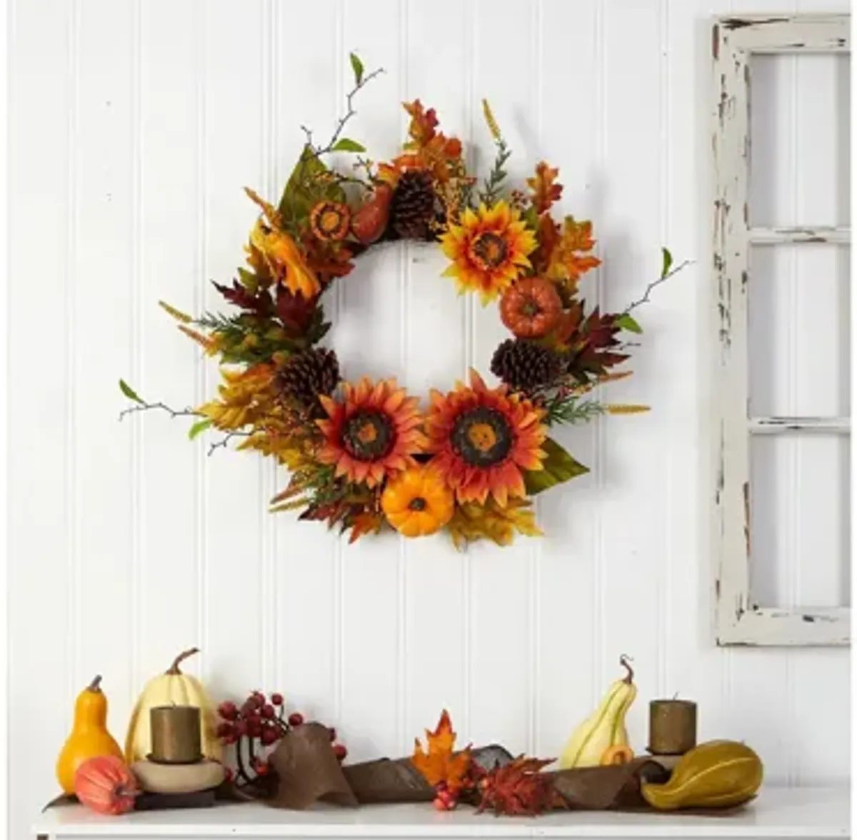 Crisp 24" Sunflowers and Gourds Wreath