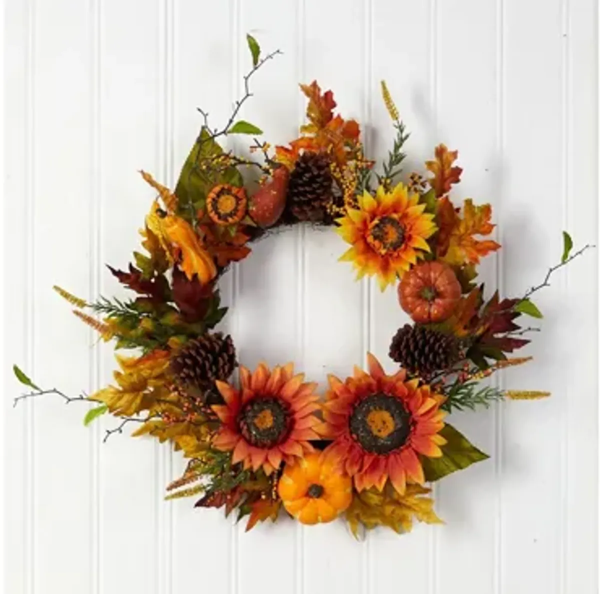 Crisp 24" Sunflowers and Gourds Wreath