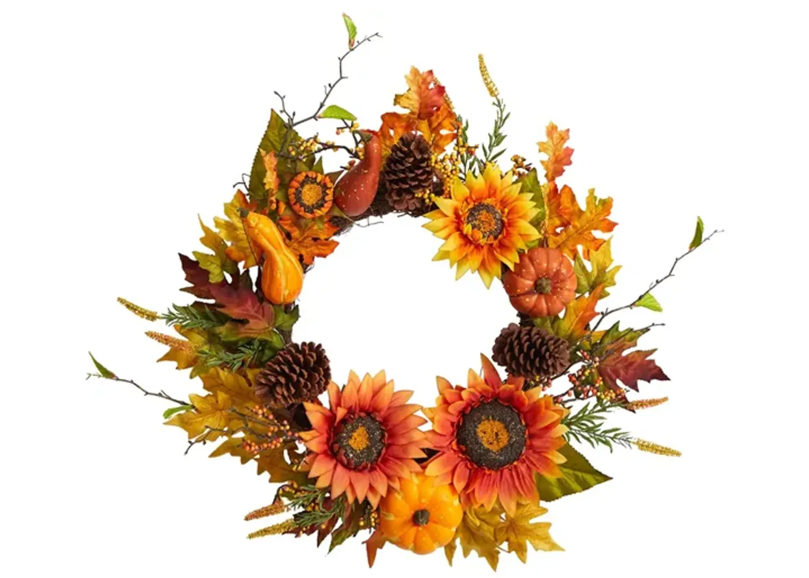 Crisp 24" Sunflowers and Gourds Wreath in Orange by Bellanest