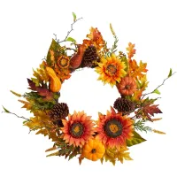 Crisp 24" Sunflowers and Gourds Wreath in Orange by Bellanest