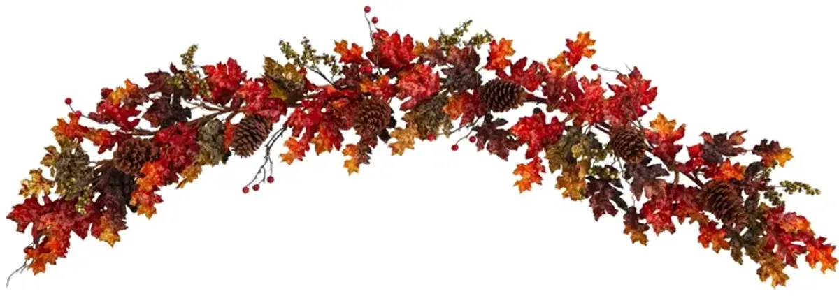 Crisp 6ft Maple Leaves and Pinecones Garland in Orange by Bellanest